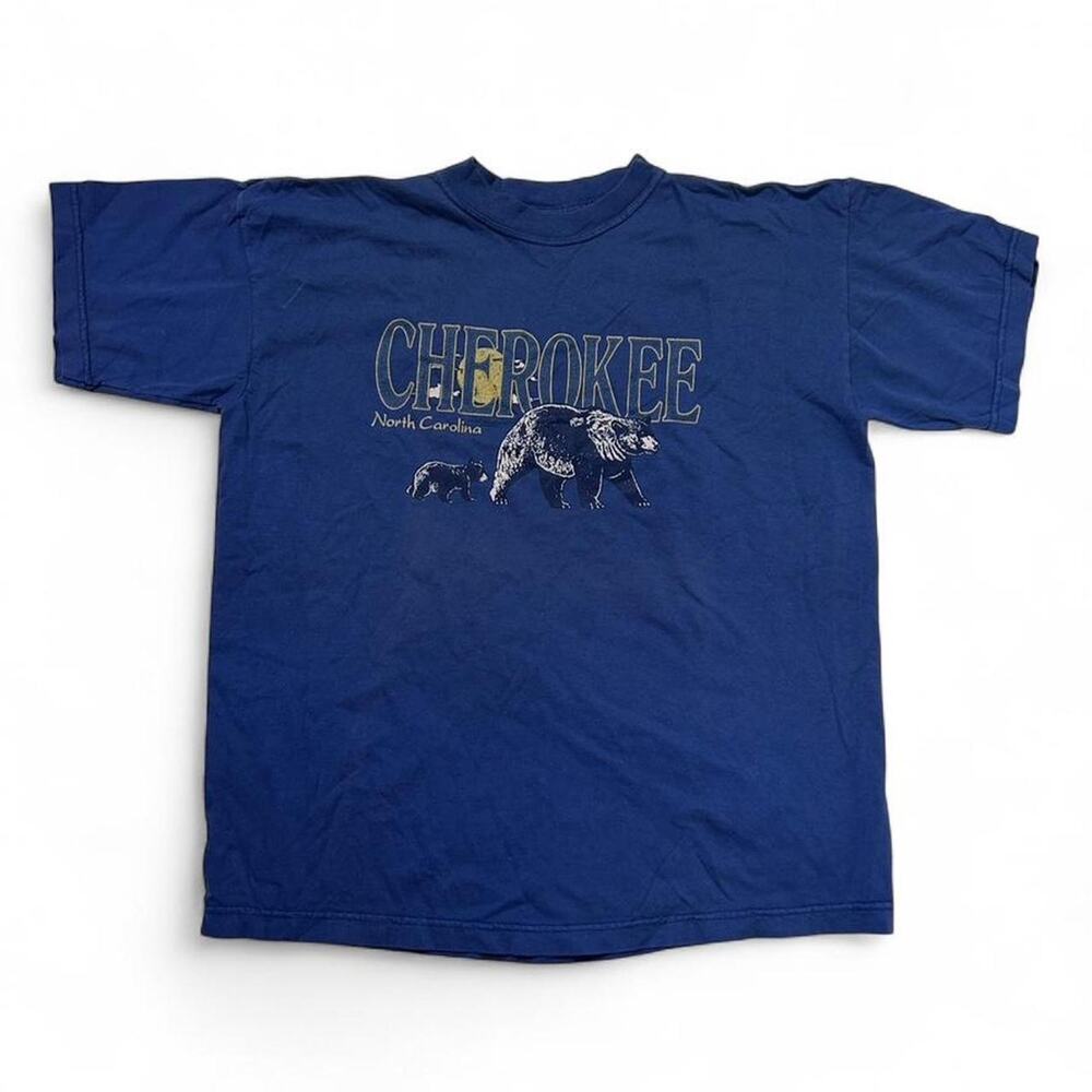 Cherokee North Carolina 90s Vintage Blue Souvenir Black Bear T-shirt Tee Large